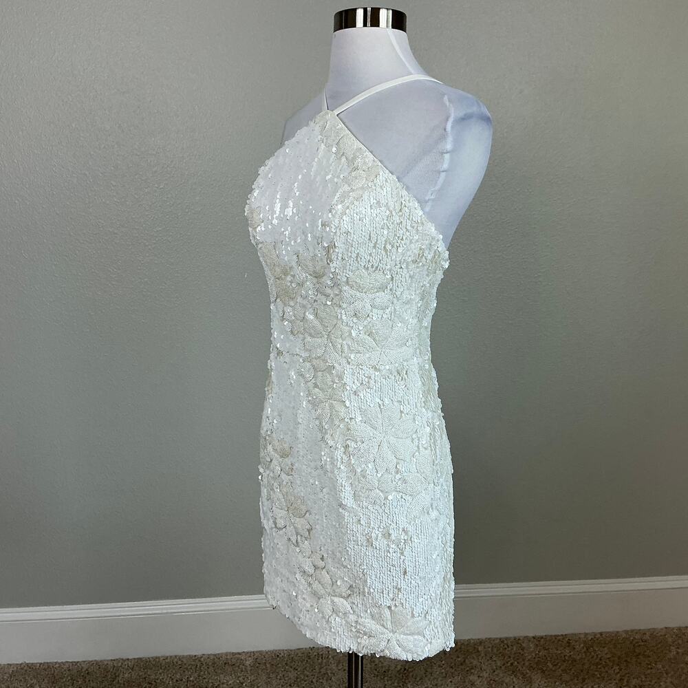 Dress the Population Sequined Halter Mini Sheath Cocktail Dress White Size Small - Picture 5 of 12